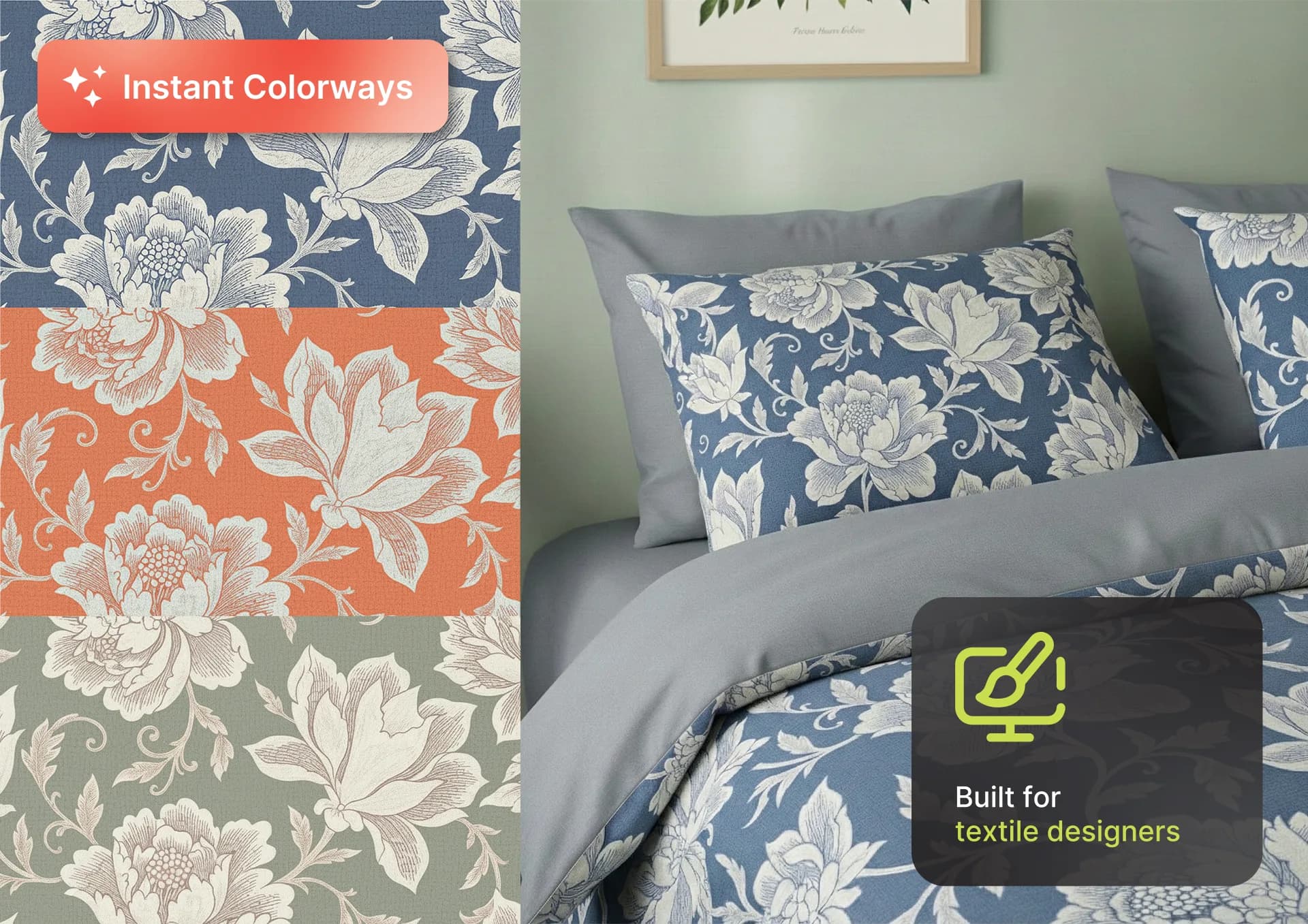 AI pattern recoloring tool changing a seamless pattern's color palette