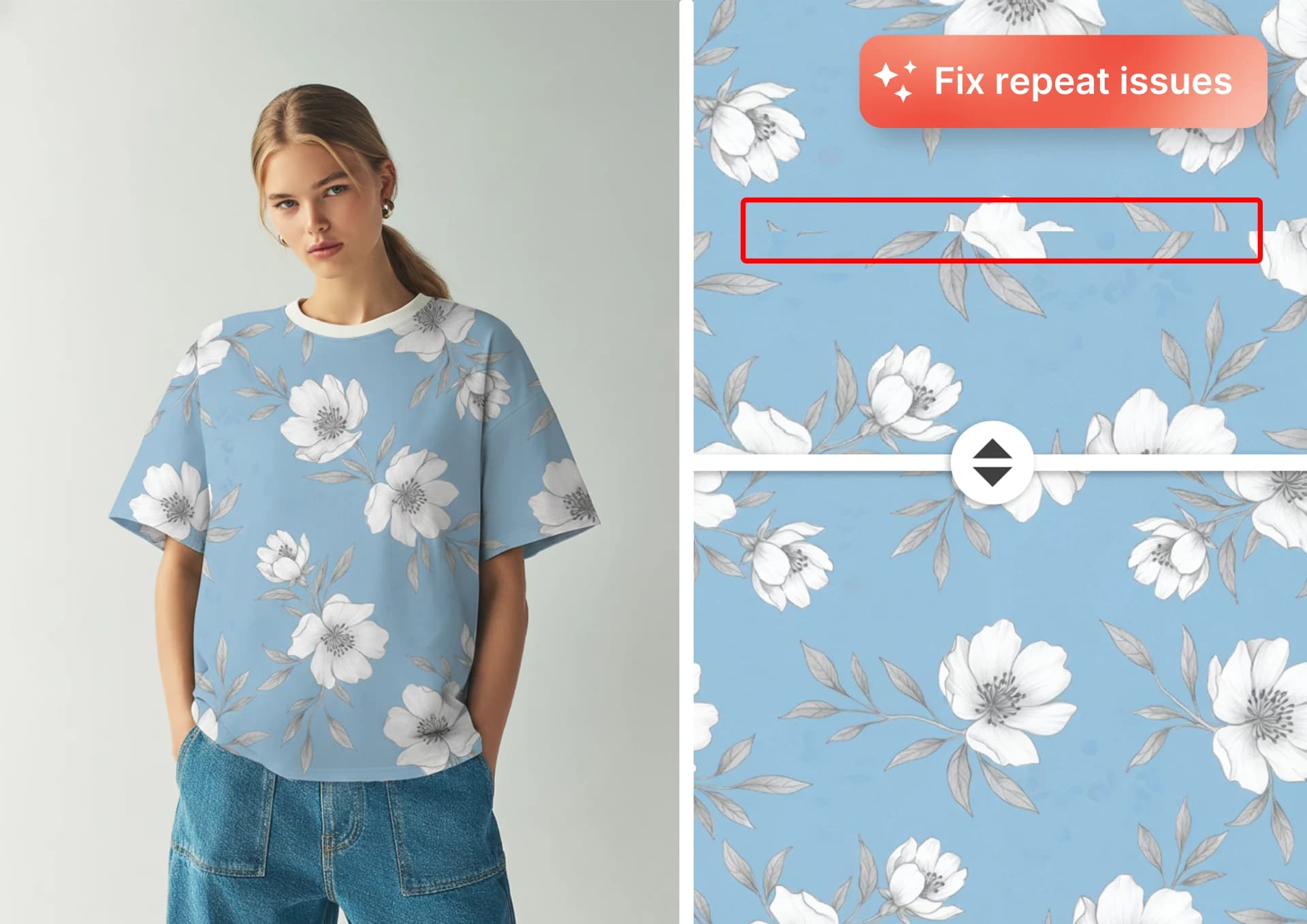AI seamless pattern fixer tool repairing seams in a pattern tile