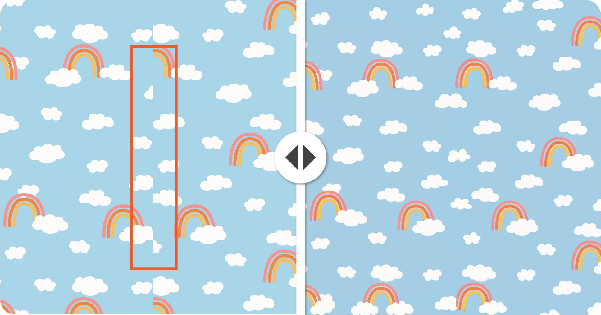 Original pattern design preserved at the center while edges are repaired seamlessly