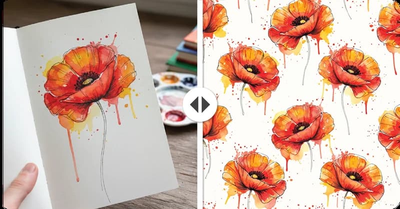 Hand-drawn sketch transformed into a seamless repeat tile with AI