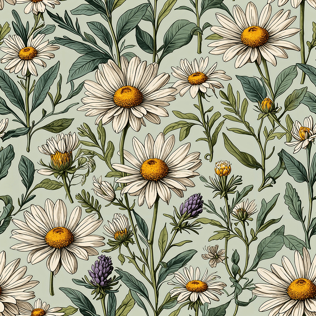 Vintage herbal apothecary illustrations. Include detailed sketches of medicinal plants like chamomile, lavender, rosemary, and eucalyptus. The muted, nature-inspired color palette (soft greens, beiges, and dusky blues) should enhance the organic, artisanal feel.
