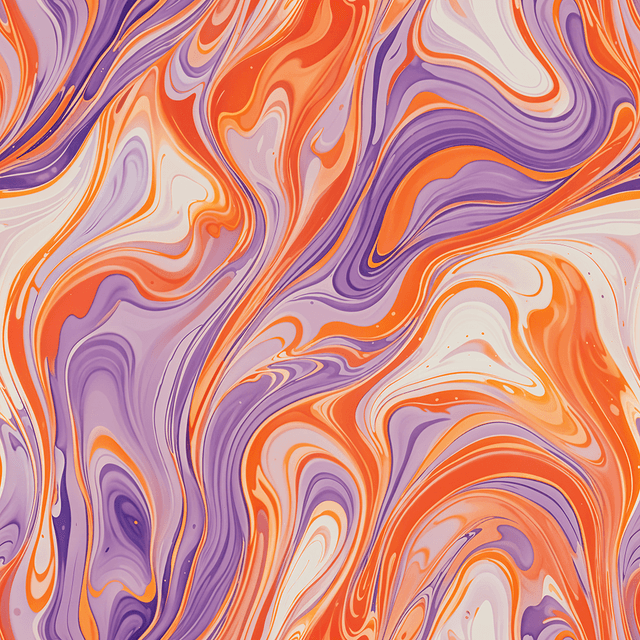Generate a seamless marbling pattern inspired by the colours of a sunset. Blend warm tones like coral, peach, soft lilac, and gold. Use gentle gradients and smooth swirls to evoke the dreamy transition from day to night.
