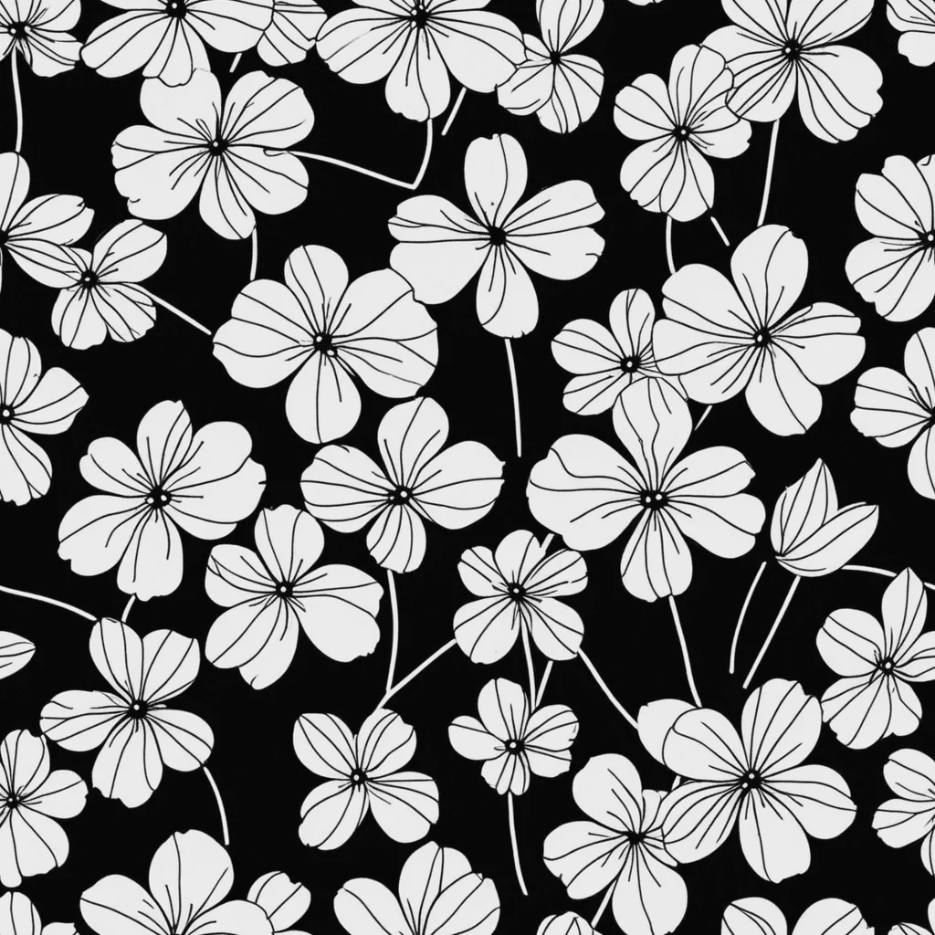 flat minimalistic black and white tiny flowers