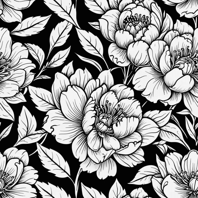 Line art drawing ten peonies , created with clean vector lines, balanced negative space, and a sleek, modern graphic style. Professional and minimalist, designed as a seamless repeat pattern