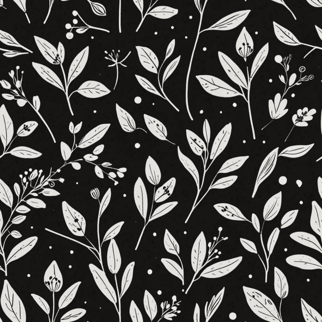 Create a seamless pattern of slender botanical sprigs, leaves, and minimalist floral buds drawn with a consistent monoline technique. Use a calm, monochromatic palette ideal for eco-conscious branding and minimalist wrapping paper.