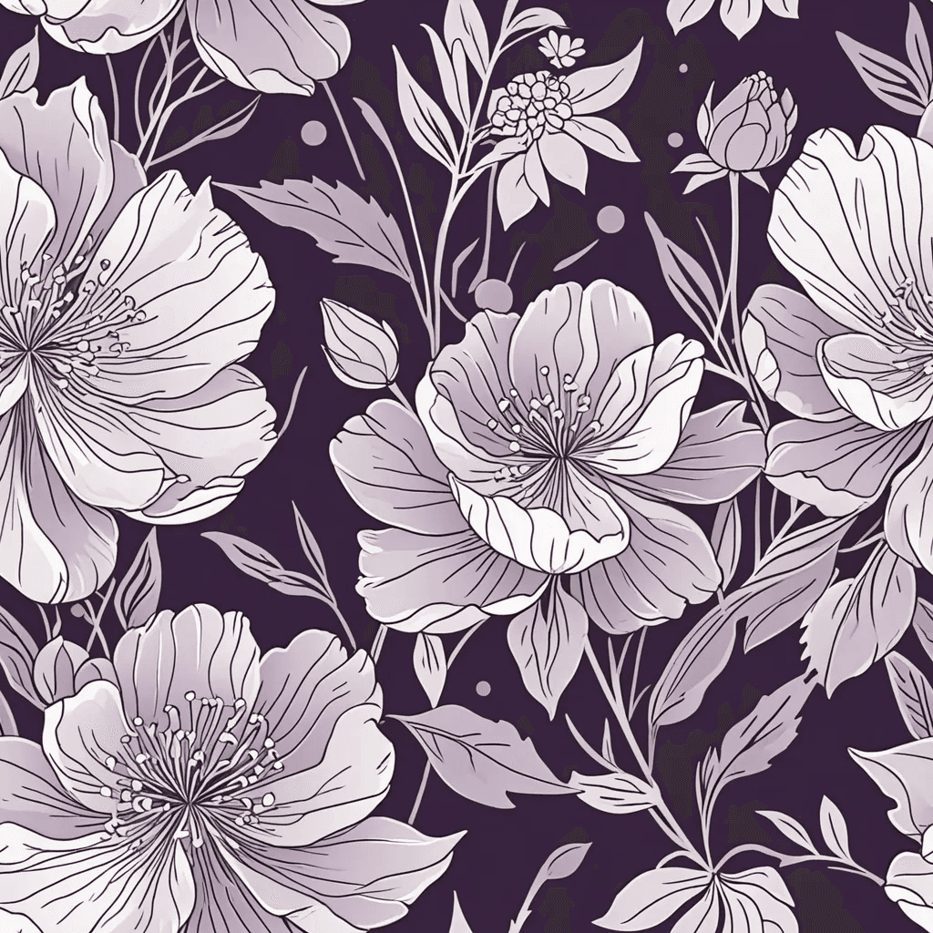 Ten flowers: Lavender, peonies, and lilacs sway gently in a soft breeze, forming a delicate wildflower motif.