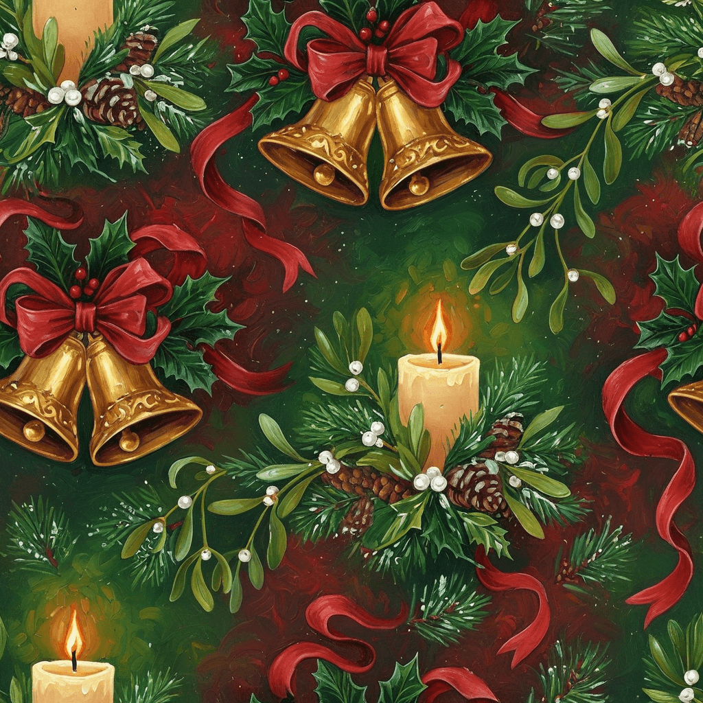  Christmas motifs such as bells, holly leaves, bows, mistletoe, and candles. 