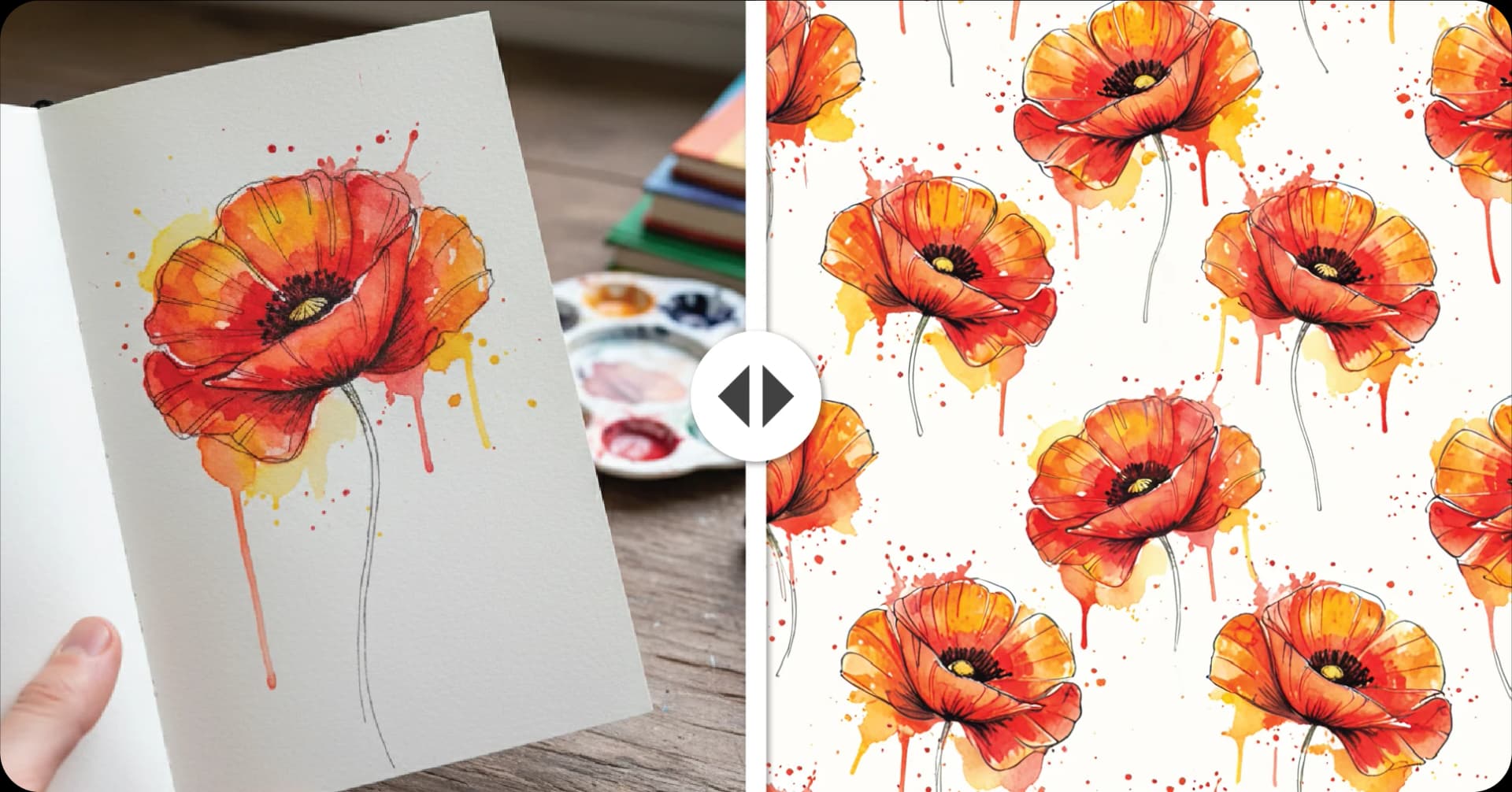 Hand-drawn sketch transformed into a seamless repeat tile with AI