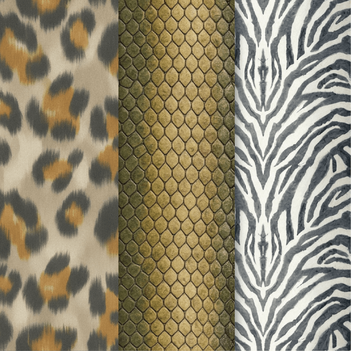 Wild Animal Textures brings together the bold beauty of animal-inspired surfaces with a softer, more elevated textile feel. Featuring flowing zebra stripes, blurred hand-painted leopard marks, realistic snakeskin, crocodile, cheetah, and giraffe textures, this collection blends natural wildness with modern summer styling. From blush pink and ivory to aqua, turquoise, indigo, pearl, honey yellow, terracotta, and cream, each seamless pattern is designed to feel expressive, wearable, and effortlessly luxurious. Perfect for resortwear, summer clothing, swimwear, accessories, home textiles, packaging, and statement designs that call for an elegant wild touch.