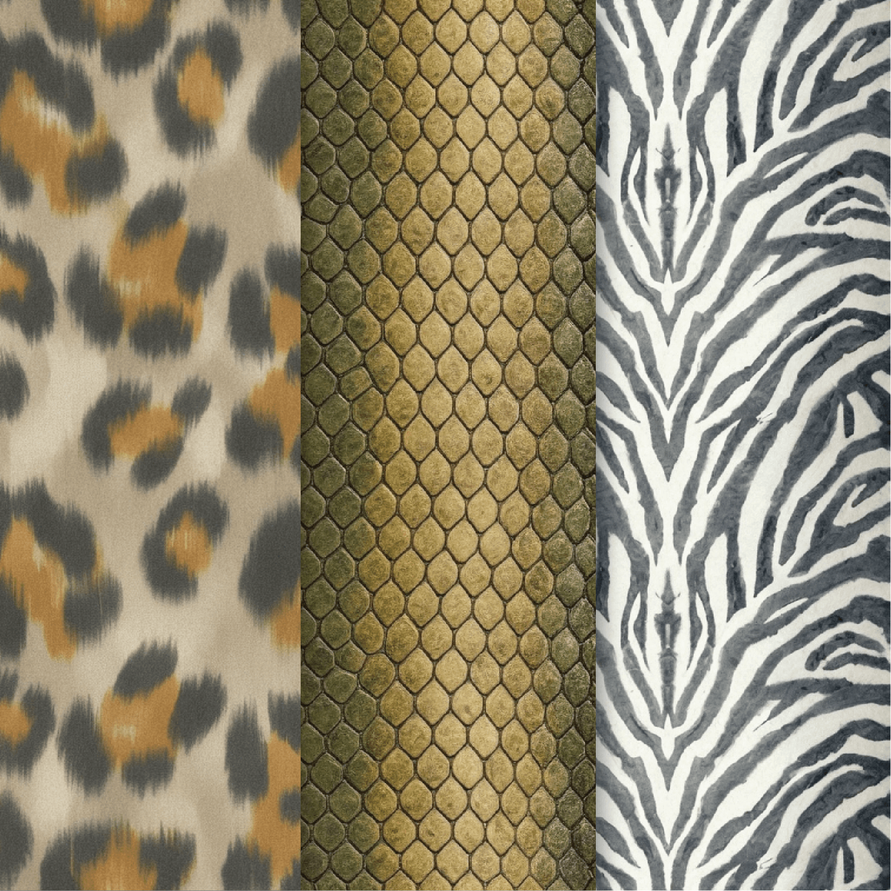 Wild Animal Textures brings together the bold beauty of animal-inspired surfaces with a softer, more elevated textile feel. Featuring flowing zebra stripes, blurred hand-painted leopard marks, realistic snakeskin, crocodile, cheetah, and giraffe textures, this collection blends natural wildness with modern summer styling. From blush pink and ivory to aqua, turquoise, indigo, pearl, honey yellow, terracotta, and cream, each seamless pattern is designed to feel expressive, wearable, and effortlessly luxurious. Perfect for resortwear, summer clothing, swimwear, accessories, home textiles, packaging, and statement designs that call for an elegant wild touch.