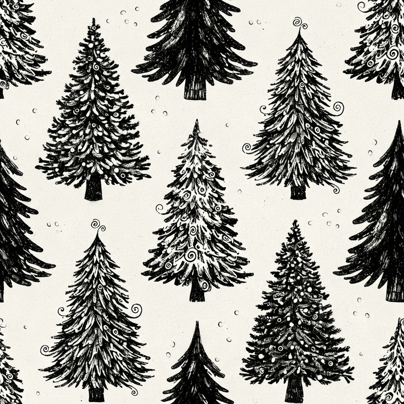 christmas trees in Ink print style