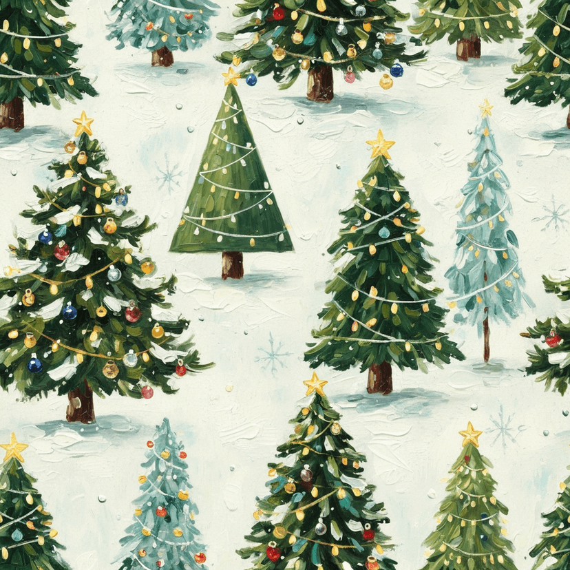 christmas trees in Oil painting style