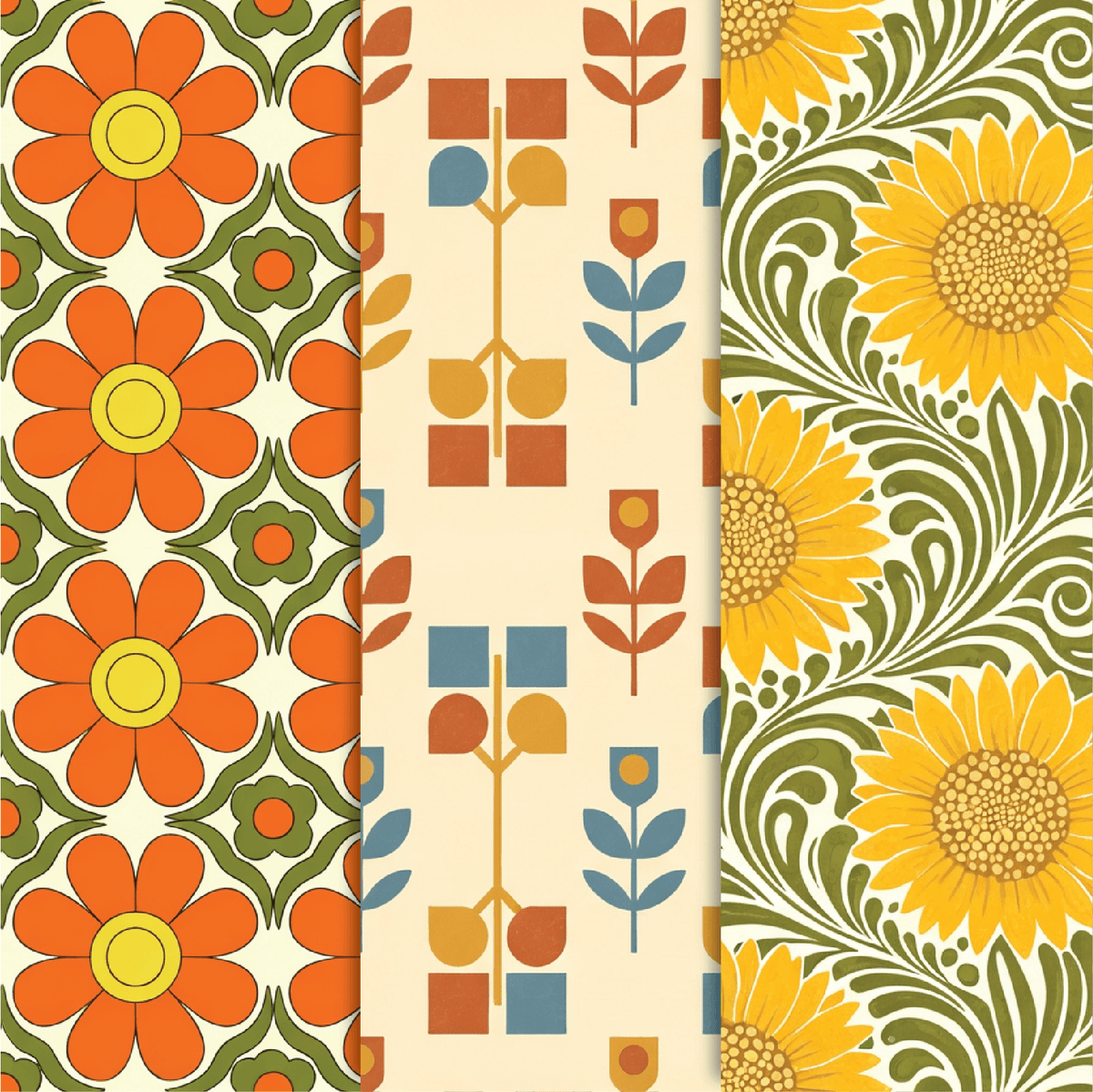Retro Floral Pattern Collection bring together nostalgic florals, softly aged textures, and timeless decorative charm. Featuring sketch-like roses, oversized daisies, geometric Scandinavian petals, and cheerful mid-century blooms in warm heritage palettes, this collection blends hand-drawn softness with retro graphic rhythm. Perfect for nostalgic branding, stationery, textiles, or any design that calls for warmth, character, and enduring floral elegance.
12 seamless patterns generated with PatternedAI's Advanced Model
