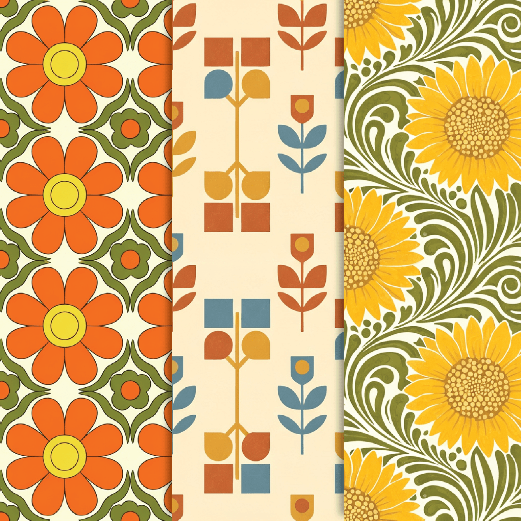 Retro Floral Pattern Collection bring together nostalgic florals, softly aged textures, and timeless decorative charm. Featuring sketch-like roses, oversized daisies, geometric Scandinavian petals, and cheerful mid-century blooms in warm heritage palettes, this collection blends hand-drawn softness with retro graphic rhythm. Perfect for nostalgic branding, stationery, textiles, or any design that calls for warmth, character, and enduring floral elegance.
12 seamless patterns generated with PatternedAI's Advanced Model