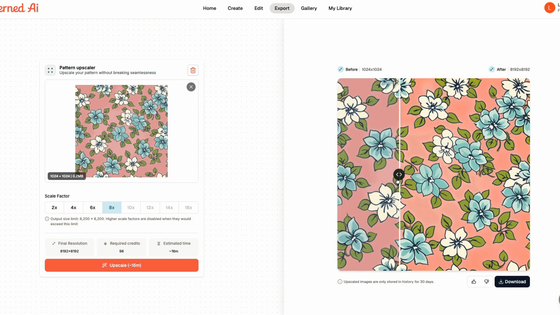 Patterned AI's Upscale tool