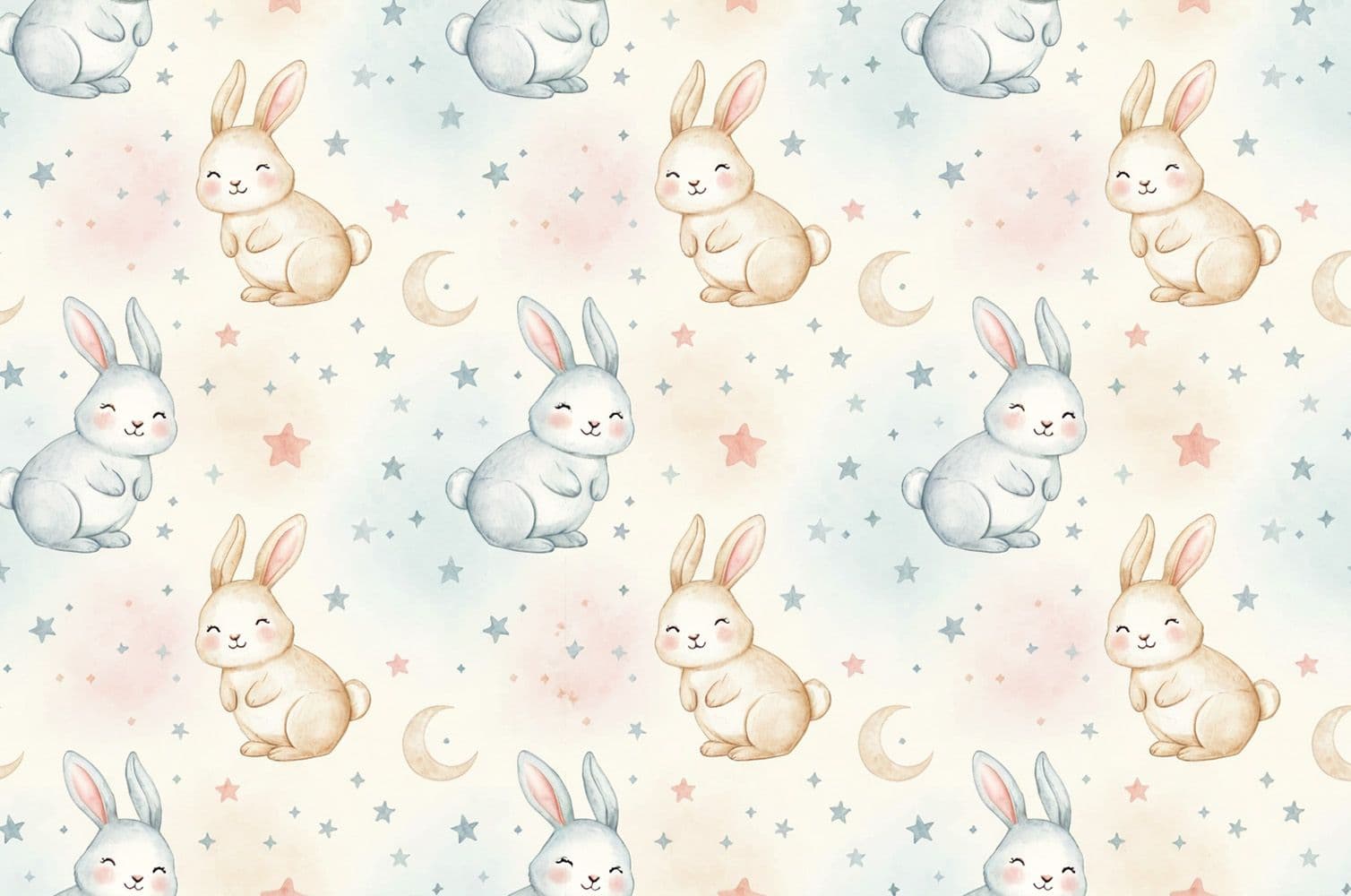 Bunnies, Moons, and Stars seamless pattern