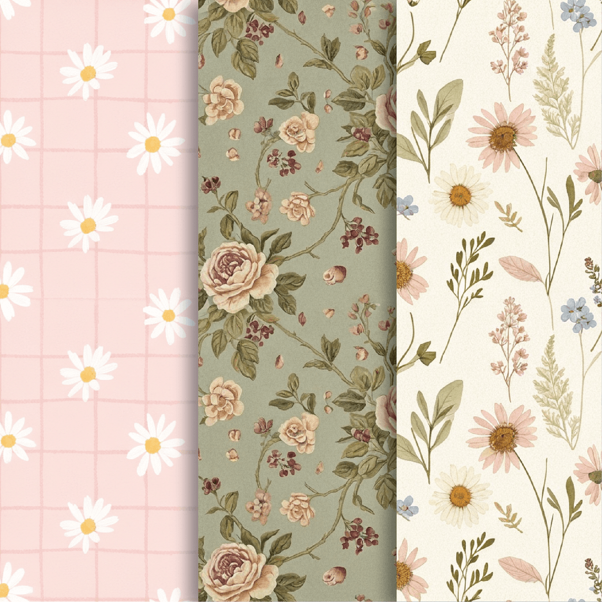 Cottage Garden Patterns celebrates the gentle romance of country gardens with airy florals, delicate birds, soft stripes, and nostalgic botanical details. Inspired by pressed flowers, climbing roses, meadow sprigs, and hand-painted cottage textiles, this collection blends graceful movement with generous negative space and a tender handmade feel. Rendered in faded sage, blush pink, dusty blue, warm ivory, muted peach, and other soft vintage tones, each seamless pattern feels light, romantic, and timeless. Perfect for bedding, wallpaper, nursery decor, stationery, apparel, and charming home textiles that call for softness, nature, and quiet countryside beauty.