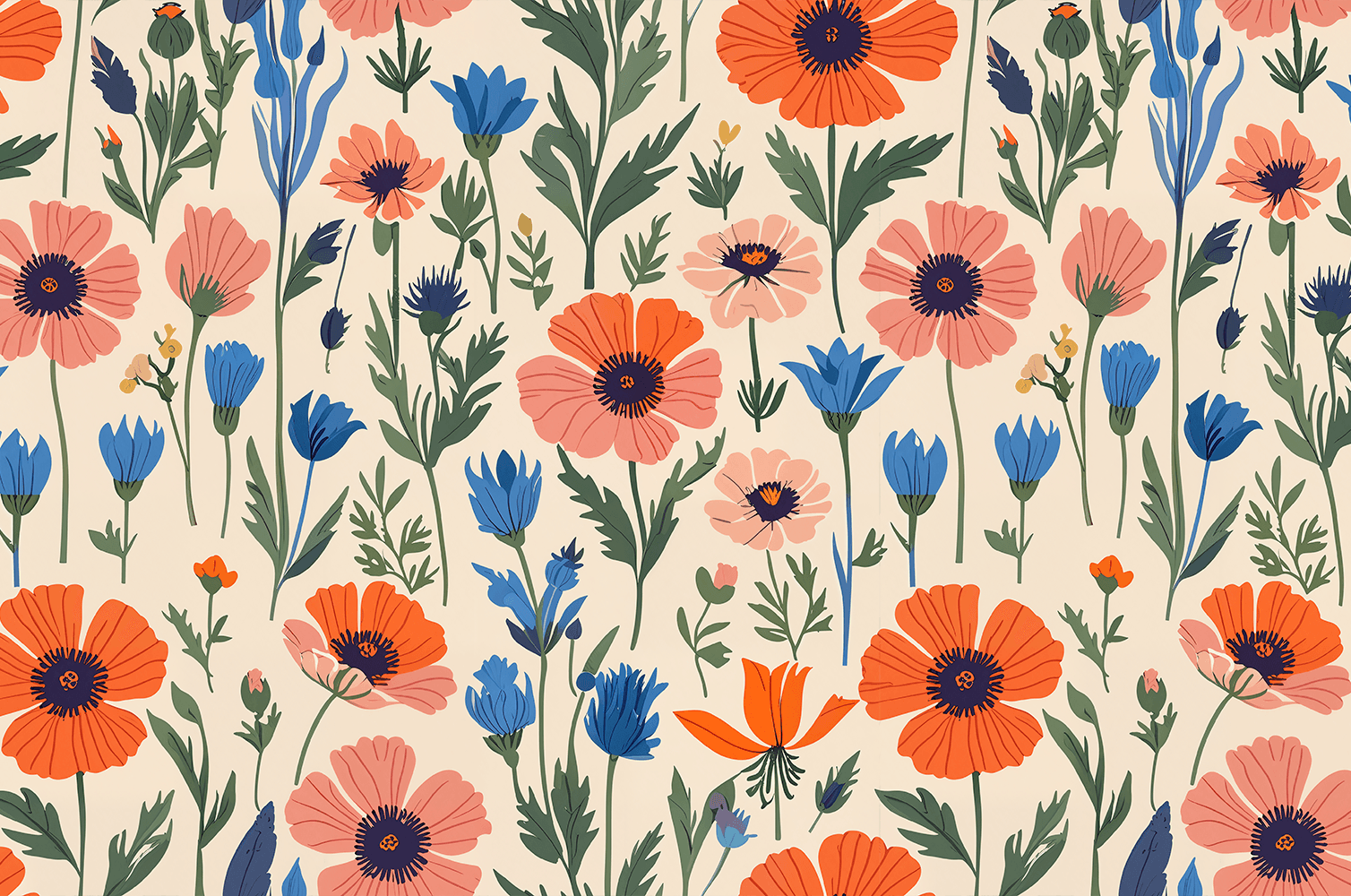 Poppies minimalistic pattern