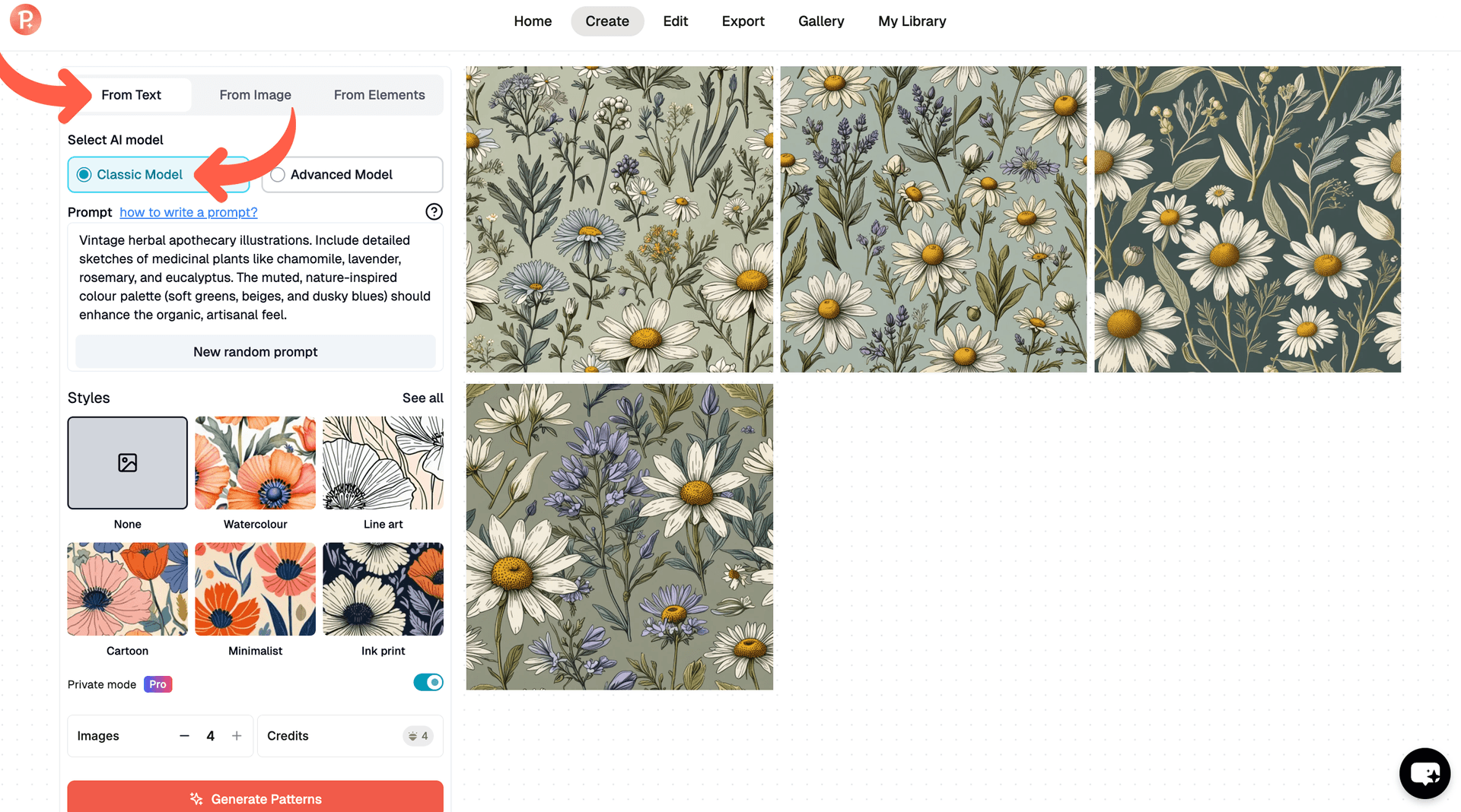 Pattern from text