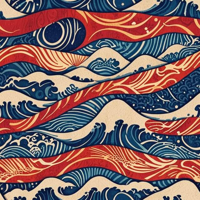 Design a seamless pattern using the traditional Seigaiha wave motif. Create concentric, repeating wave forms in deep indigo and white Keep the style clean and geometric, echoing classical Japanese textile designs.