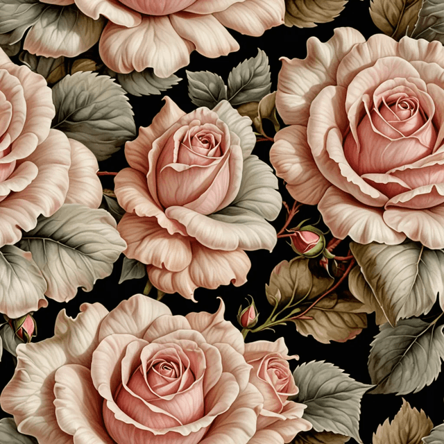 vintage renaissance painting Graceful roses reveal shaded petals and curling leaves in a delicate, intricate arrangement.