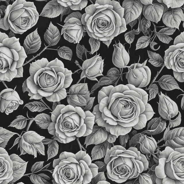 vintage renaissance drawing Graceful roses reveal shaded petals and curling leaves in a delicate, intricate arrangement.
