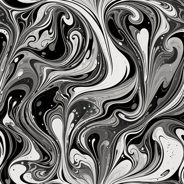 Design a modern marbling pattern using only black, white, and shades of grey. Focus on high contrast with intricate ink-like textures and dramatic swirling forms. The result should be sleek, bold, and timeless—perfect for minimalist designs.