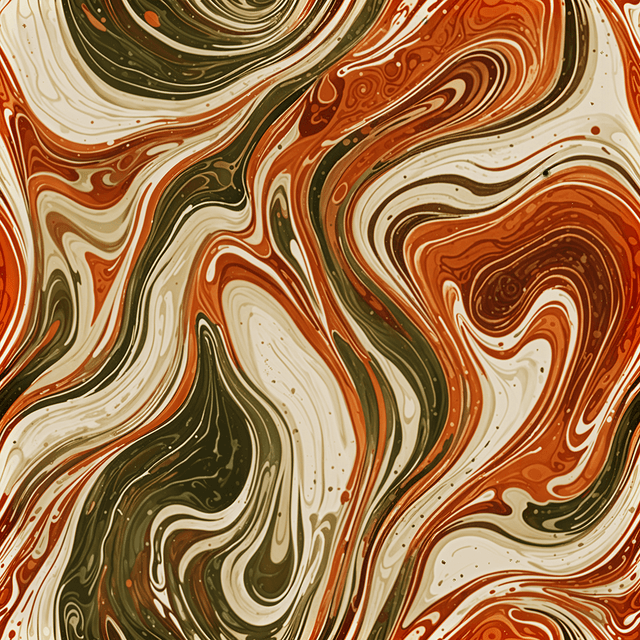 Earthy marbling pattern with rich tones of terracotta, olive green, and cream, featuring organic, wavy lines and natural textures.